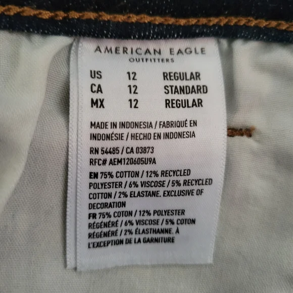 AEO || 12 Reg Dark Blue Kick Boot Super Stretch Denim Jeans - Picture 7 of 9